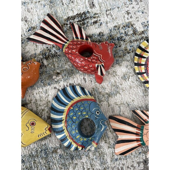 Set of 6 Wooden Hand Painted Napkin Ring Fish Tropical Island Beach Summer Ocean - Picture 3 of 8